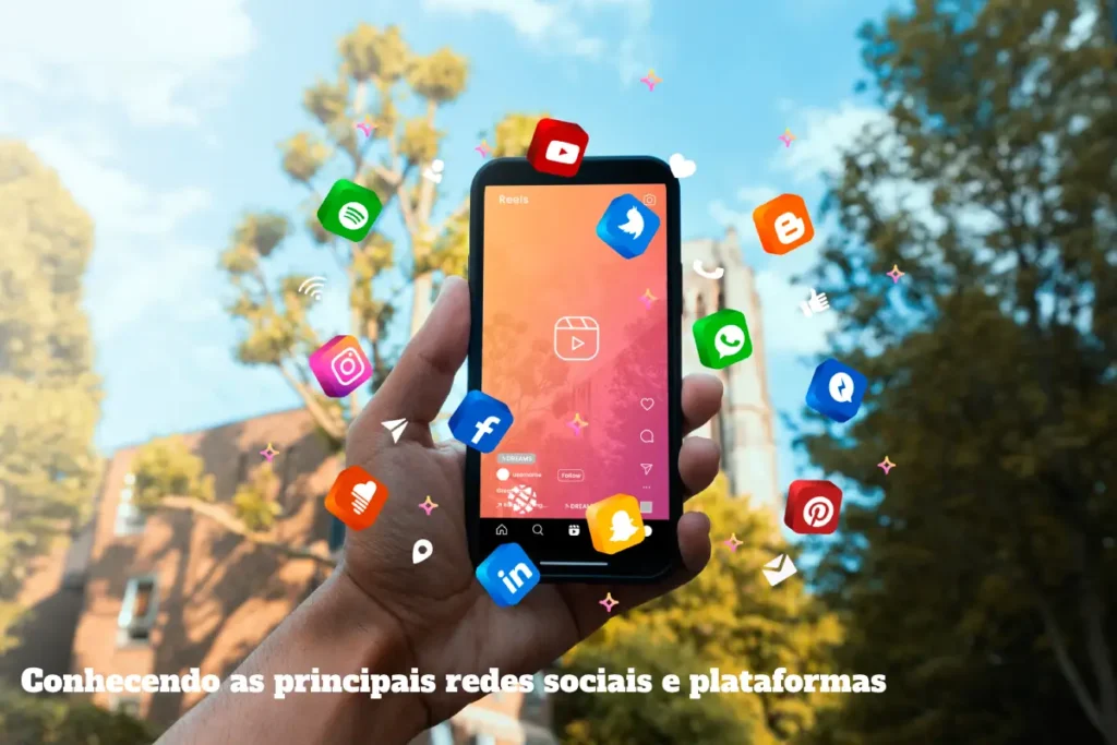 Celular con símbolos de redes sociales saliendo de él.