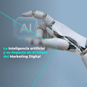 Mano robótica sostiene icono de AI.